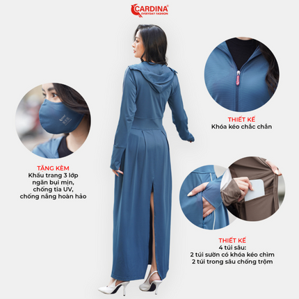 Siêu Phẩm Áo chống nắng nữ toàn thân 2 lớp dáng dài, váy chống nắng áo choàng liền thân vải thông hơi làm mát cao cấp